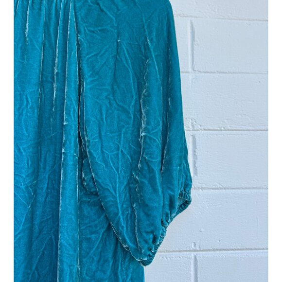 Sundance Teal Velvet Boho Peasant Blouse | Rayon Silk Blend | Size Small - Picture 4 of 8